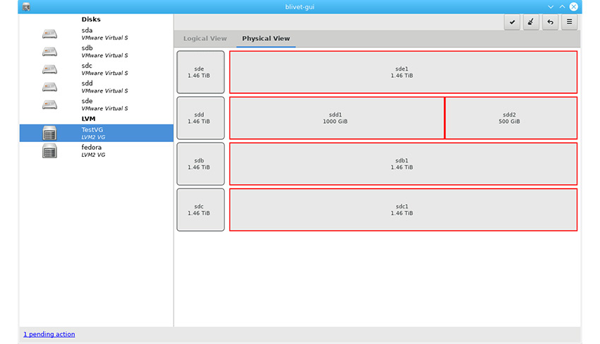 The mainpanel of blivet-gui(PV view)