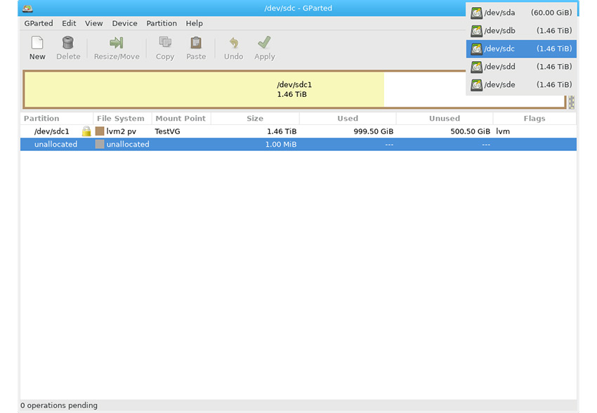 Mainpanel of GParted