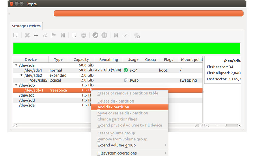 Managing disk with KVPM