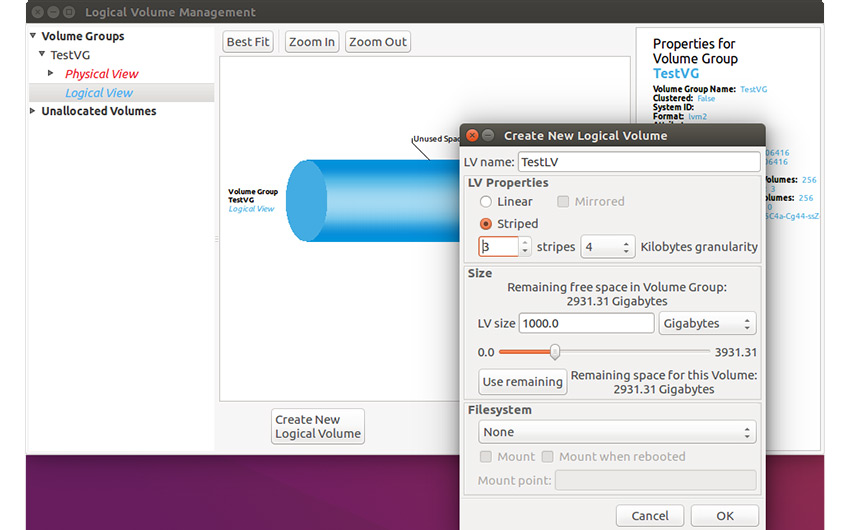 The setting of create LV