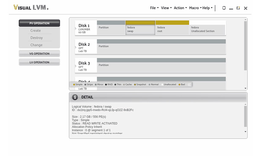 Create PV with Visual LVM