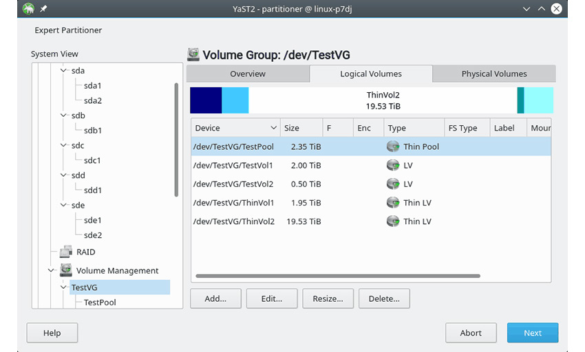 VG view of YaST partitioner
